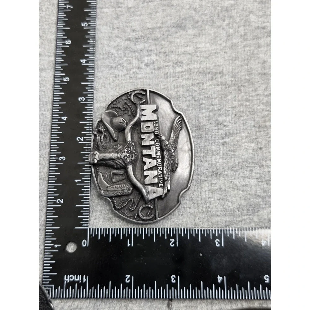 Vintage 1990 Montana Commemorative Solid Pewter Siskiyou Belt Buckle Heavy